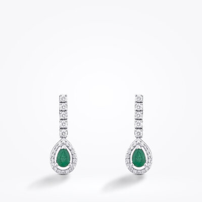 1.40 Karat Pırlanta Damla Taşlı Zümrüt Küpe - Baroni Diamond (1)