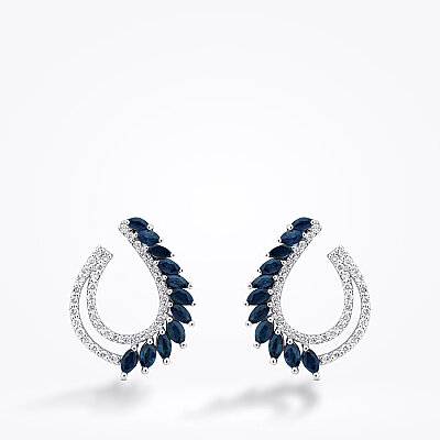 1.56 Karat Pırlanta Markiz Taşlı Safir Trend Küpe - 2