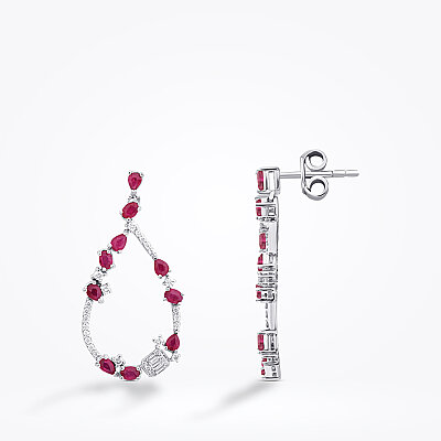 1.75 Karat Pırlanta Damla Yakut Trend Küpe - 1