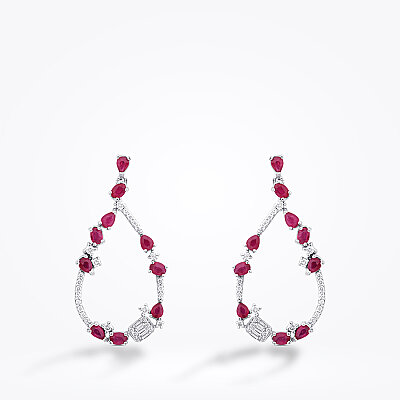 1.75 Karat Pırlanta Damla Yakut Trend Küpe - 2