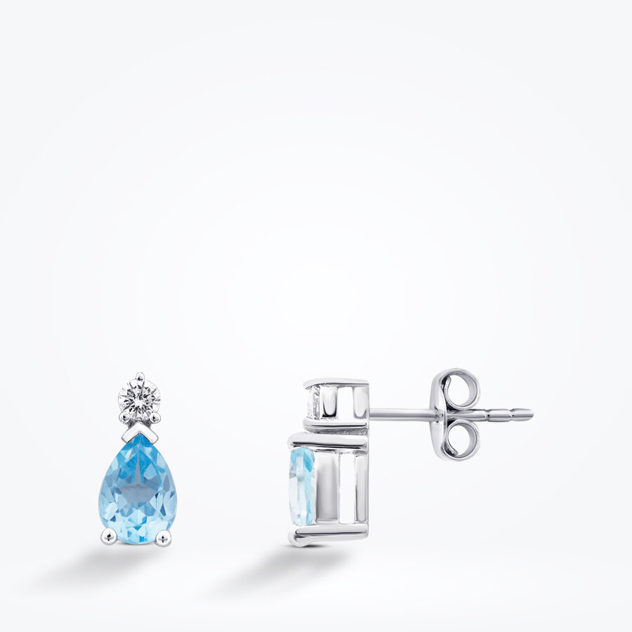 1.83 Karat Pırlanta Blue Topaz Küpe - Baroni Diamond