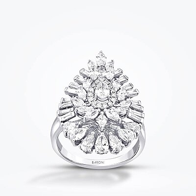 1.91 Karat Pırlanta Baget Taşlı Damla Yüzük - Baroni Diamond