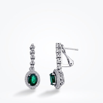 1.93 Karat Pırlanta Zümrüt Küpe - 1