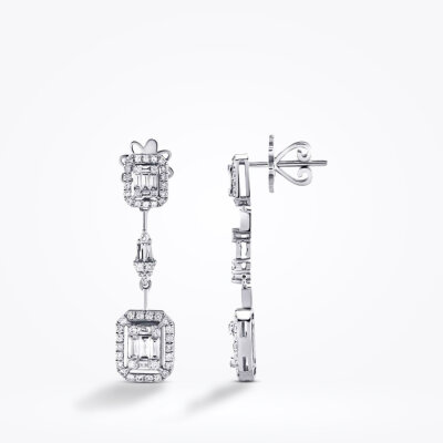 1.00 Karat Pırlanta Baget Küpe - 1