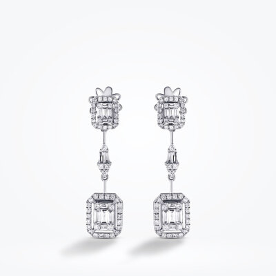 1.00 Karat Pırlanta Baget Küpe - 2