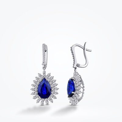 10.03 Karat Pırlanta Safir Küpe - 1