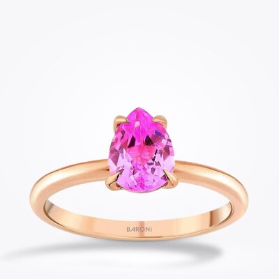 1.03 Karat Pembe Safir Damla Yüzük - 1