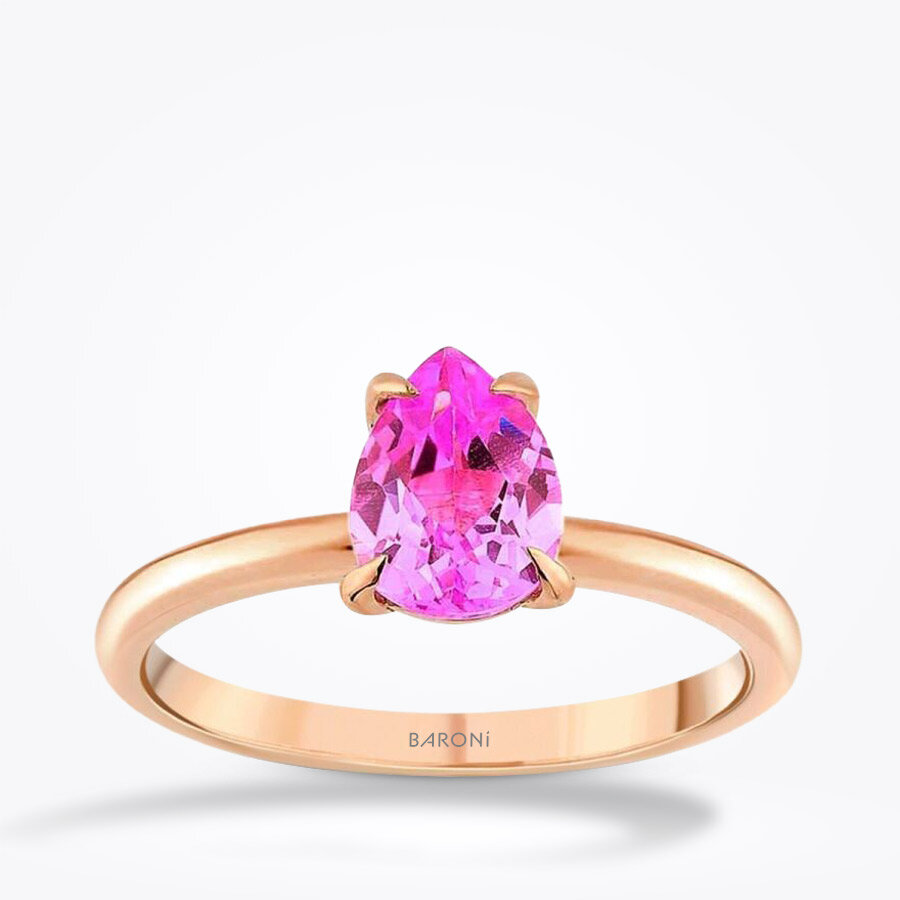 1.03 Karat Pembe Safir Damla Yüzük