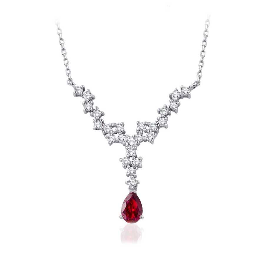 1.03 Karat Pırlanta Yakut Damla Kolye - Baroni Diamond