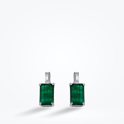 1.04 Karat Pırlanta Zümrüt Küpe - 1