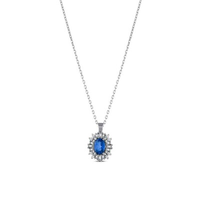 1.05 Karat Pırlanta Baget Safir Kolye - 1