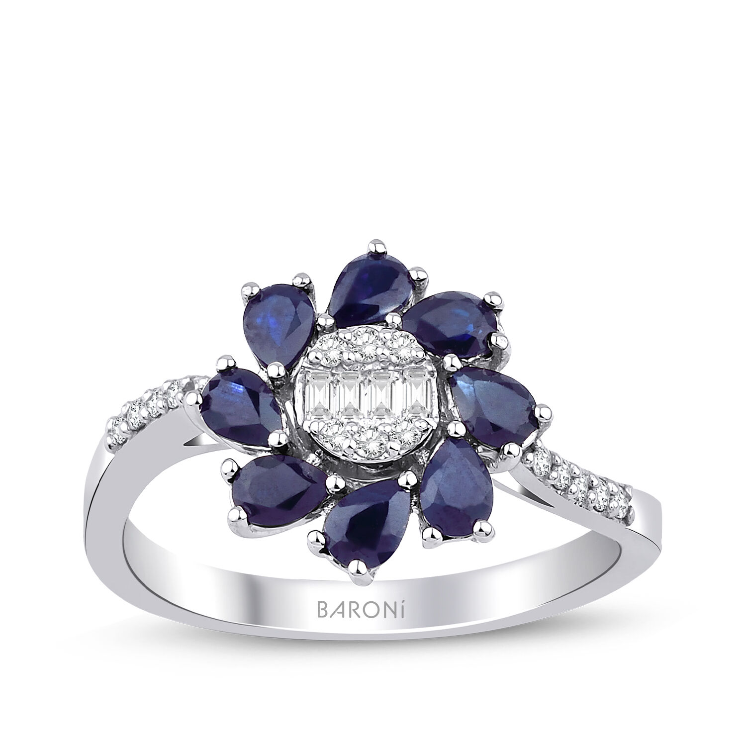 1.05 Karat Pırlanta Safir Çiçek Yüzük - Baroni Diamond