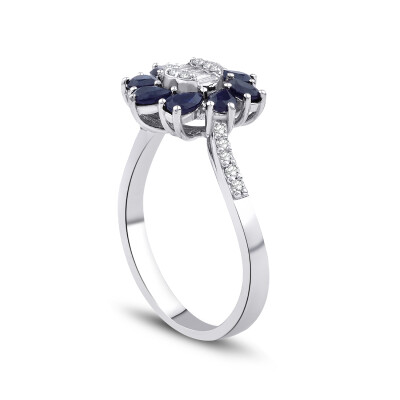 1.05 Karat Pırlanta Safir Çiçek Yüzük - Baroni Diamond (1)