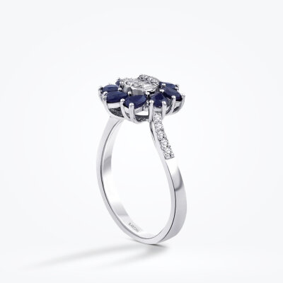 1.05 Karat Pırlanta Safir Çiçek Yüzük - Baroni Diamond (1)
