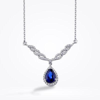 1.06 Karat Pırlanta Damla Safir Kolye - Baroni Diamond