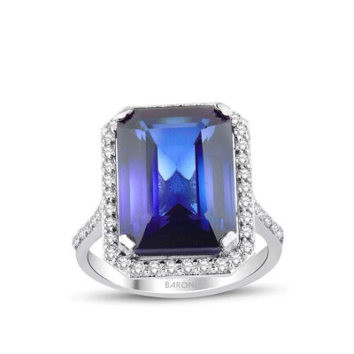 10.63 Karat Pırlanta Safir Yüzük - 1