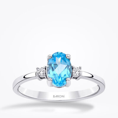 1.07 Karat Pırlanta Blue Topaz Yüzük - 1