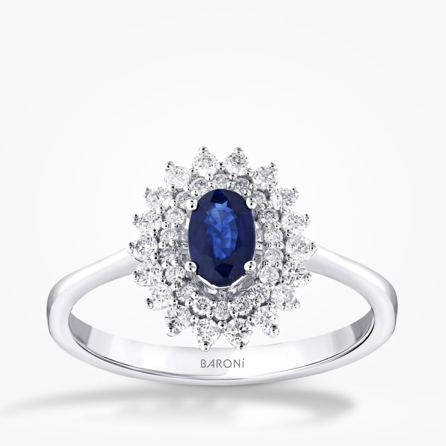 1.08 Karat Pırlanta Lotus Safir Yüzük - Baroni Diamond