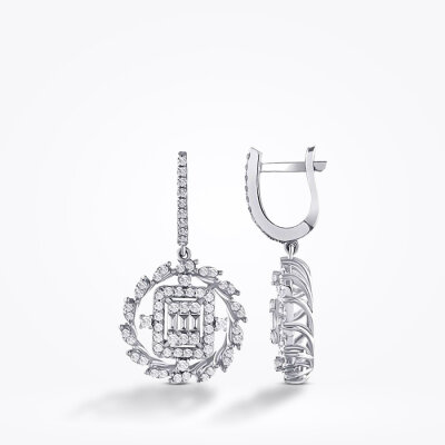 1.10 Karat Pırlanta Baget Trend Küpe - 1