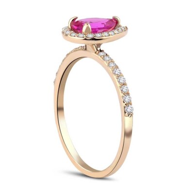 1.10 Karat Pırlanta Damla Pembe Safir Yüzük - 2