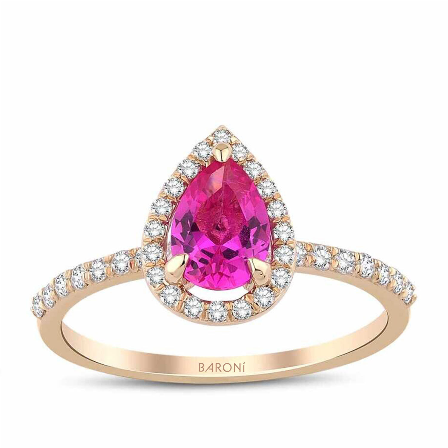 1.10 Karat Pırlanta Damla Pembe Safir Yüzük - Baroni Diamond