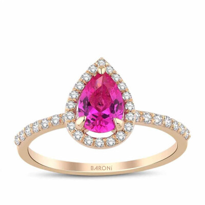 1.10 Karat Pırlanta Damla Pembe Safir Yüzük - 1