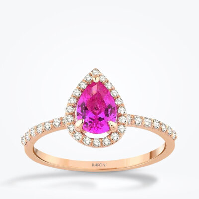 1.10 Karat Pırlanta Pembe Safir Damla Yüzük - 1
