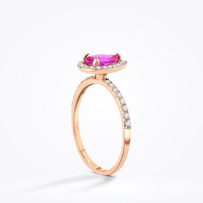1.10 Karat Pırlanta Pembe Safir Damla Yüzük - 2