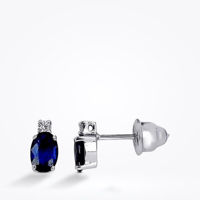 1.11 Karat Pırlanta Safir Küpe - 1