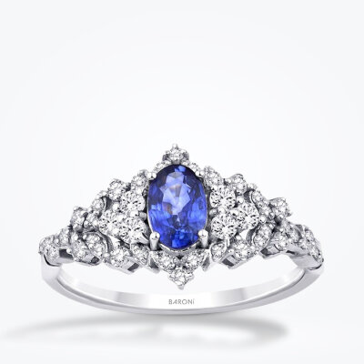 1.11 Karat Pırlanta Safir Yüzük - 1