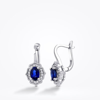 1.15 Karat Pırlanta Safir Küpe - 1