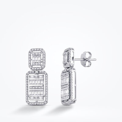 1.14 Karat Pırlanta Baget Küpe - 1