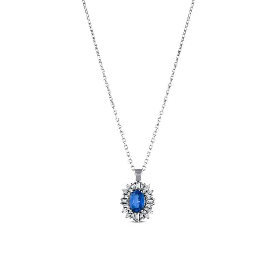 1.14 Karat Pırlanta Baget Safir Kolye