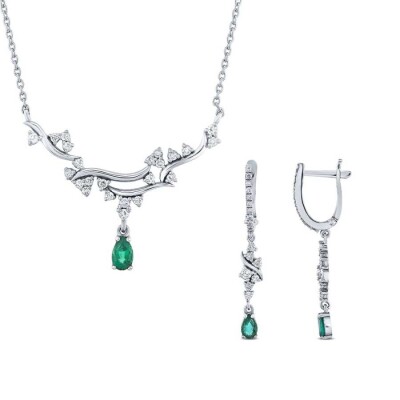 1.16 Karat Pırlanta Zümrüt Set - 2