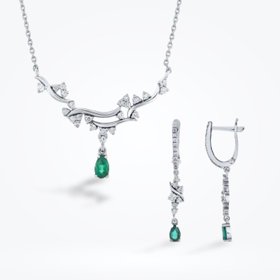 1.16 Karat Pırlanta Zümrüt Set - 1