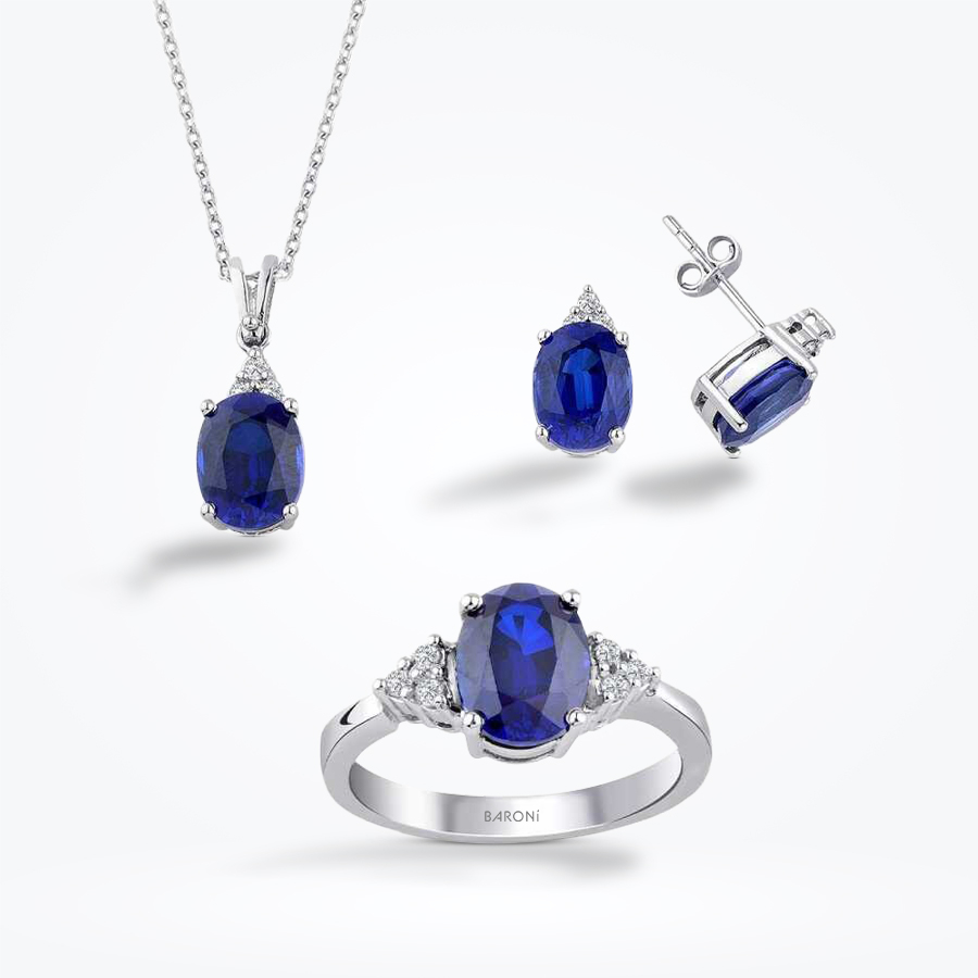 11.85 Karat Pırlanta Safir Set - Baroni Diamond