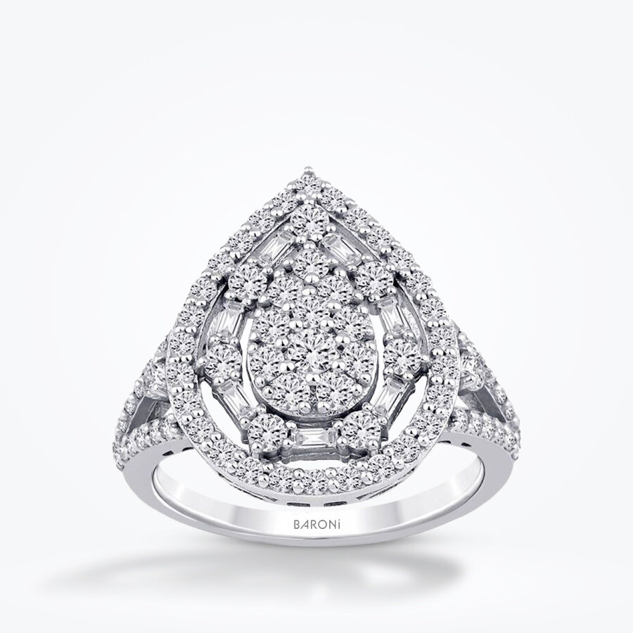 1.19 Karat Pırlanta Baget Damla Yüzük - Baroni Diamond