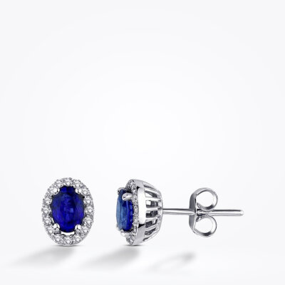 1.19 Karat Pırlanta Safir Küpe - 1