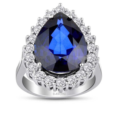 11.98 Karat Pırlanta Safir Yüzük - 1