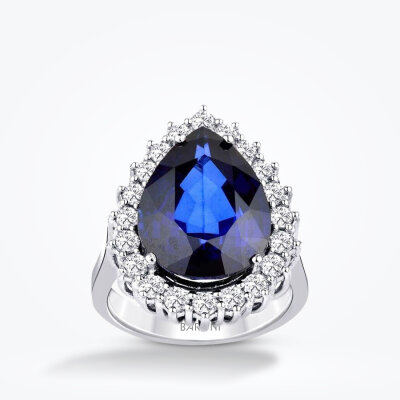 11.98 Karat Pırlanta Safir Yüzük - 1