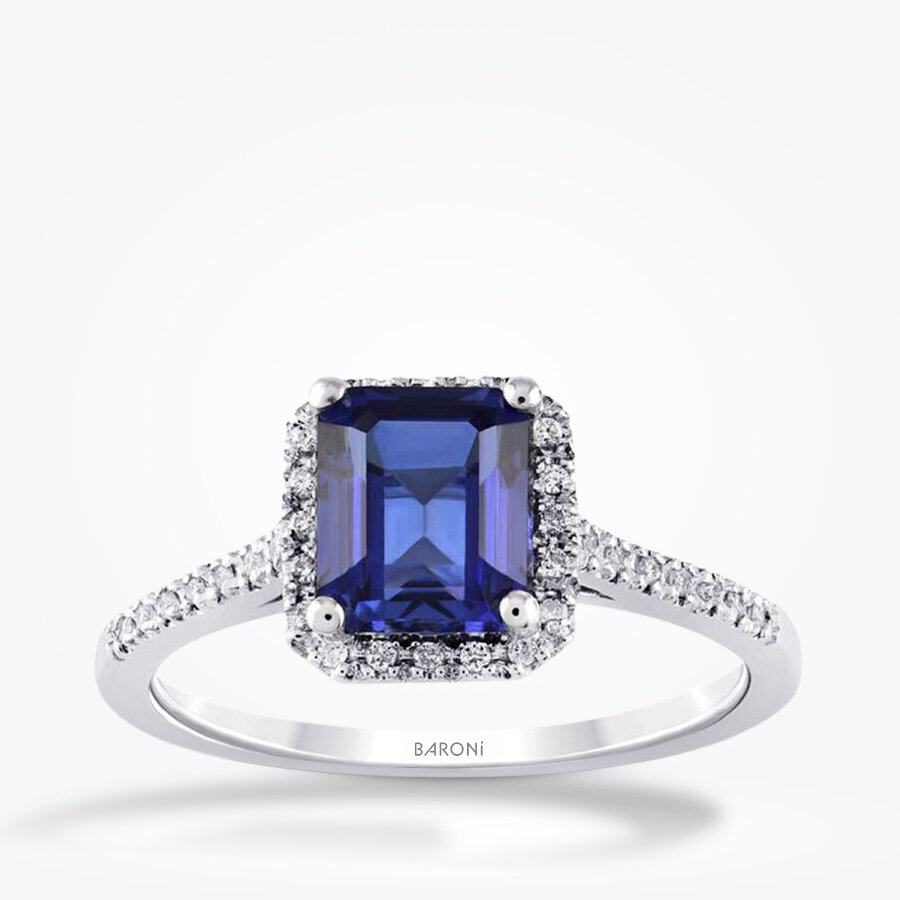 1.20 Karat Pırlanta Baget Safir Yüzük - Baroni Diamond