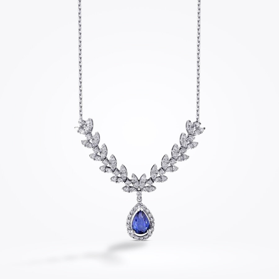 1.20 Karat Pırlanta Safir Damla Kolye