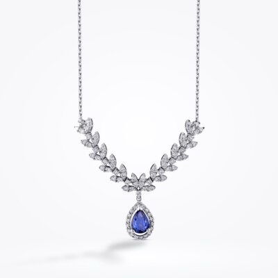 1.20 Karat Pırlanta Safir Damla Kolye - 1