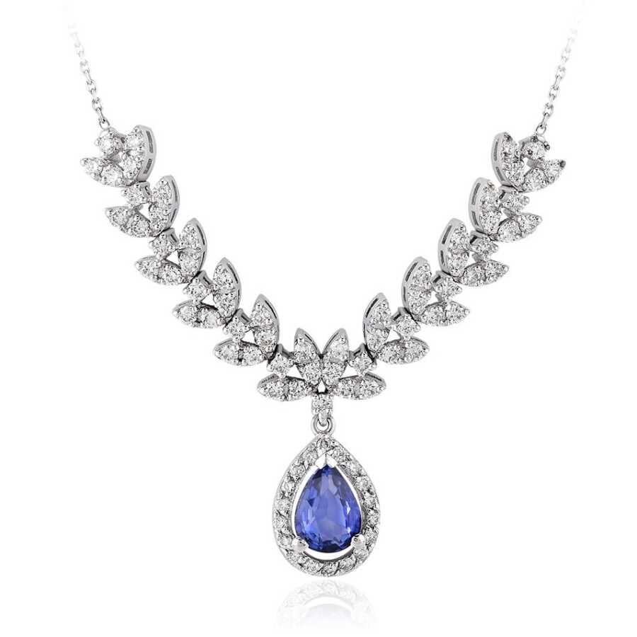 1.20 Karat Pırlanta Safir Damla Kolye