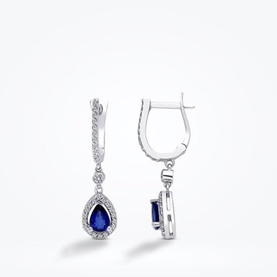 1.21 Karat Pırlanta Safir Küpe - 1