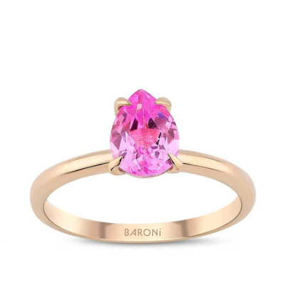 1.23 Karat Pembe Safir Damla Yüzük - 1