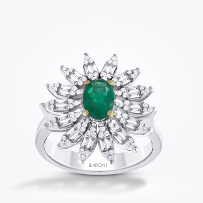 1.25 Karat Pırlanta Zümrüt Yüzük - 1