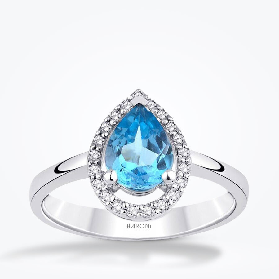 1.27 Karat Pırlanta Blue Topaz Damla Yüzük - Baroni Diamond