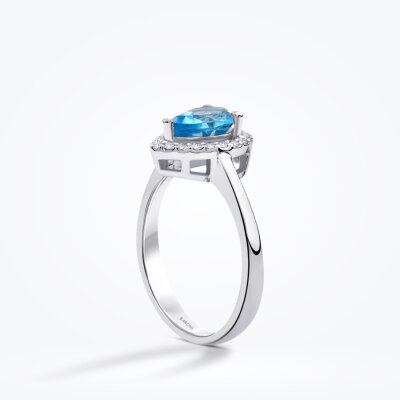 1.27 Karat Pırlanta Blue Topaz Damla Yüzük - Baroni Diamond (1)