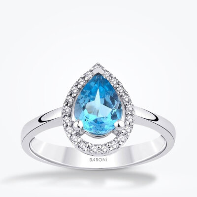 1.27 Karat Pırlanta Blue Topaz Damla Yüzük - 1